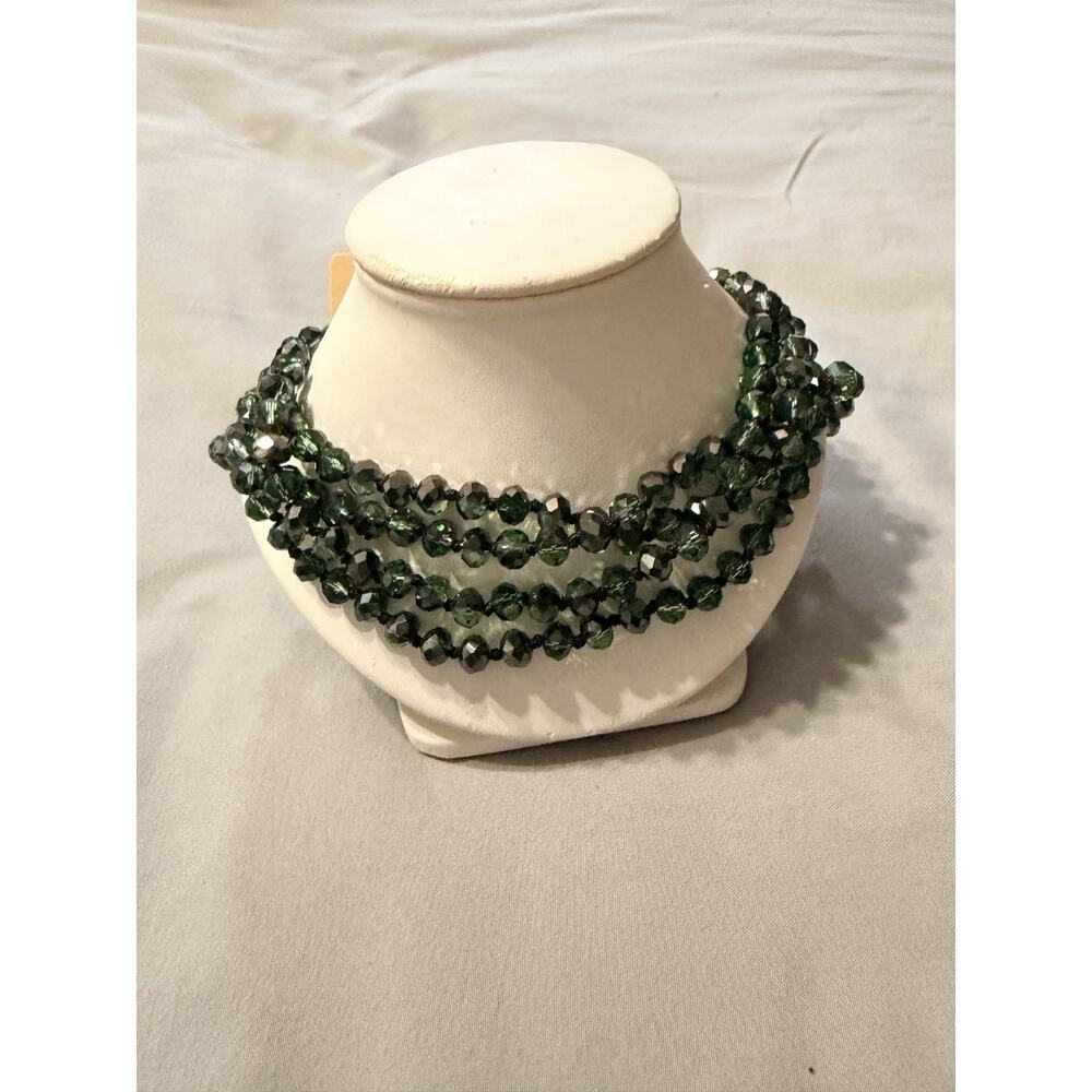 Extra Long Green Crystal Beaded Necklace